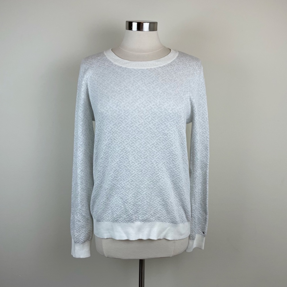 Tommy Hilfiger White Silver Long Sleeve Sweater New With Tag Women Medium